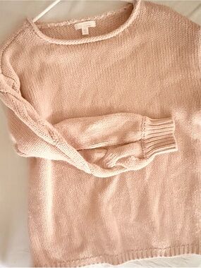 LC Lauren Conrad Blush Crewneck Sweater with Cable Sleeve